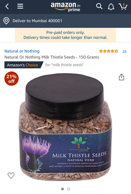 Milk Thistle Seeds for Boosting Immune System - 150 Grams (30 Servings)